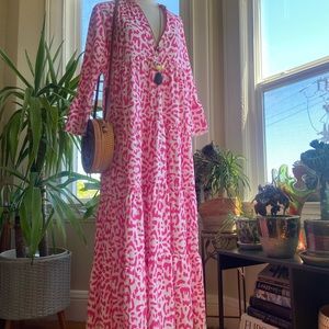 Hot Pink and White Leopard Maxi Dress